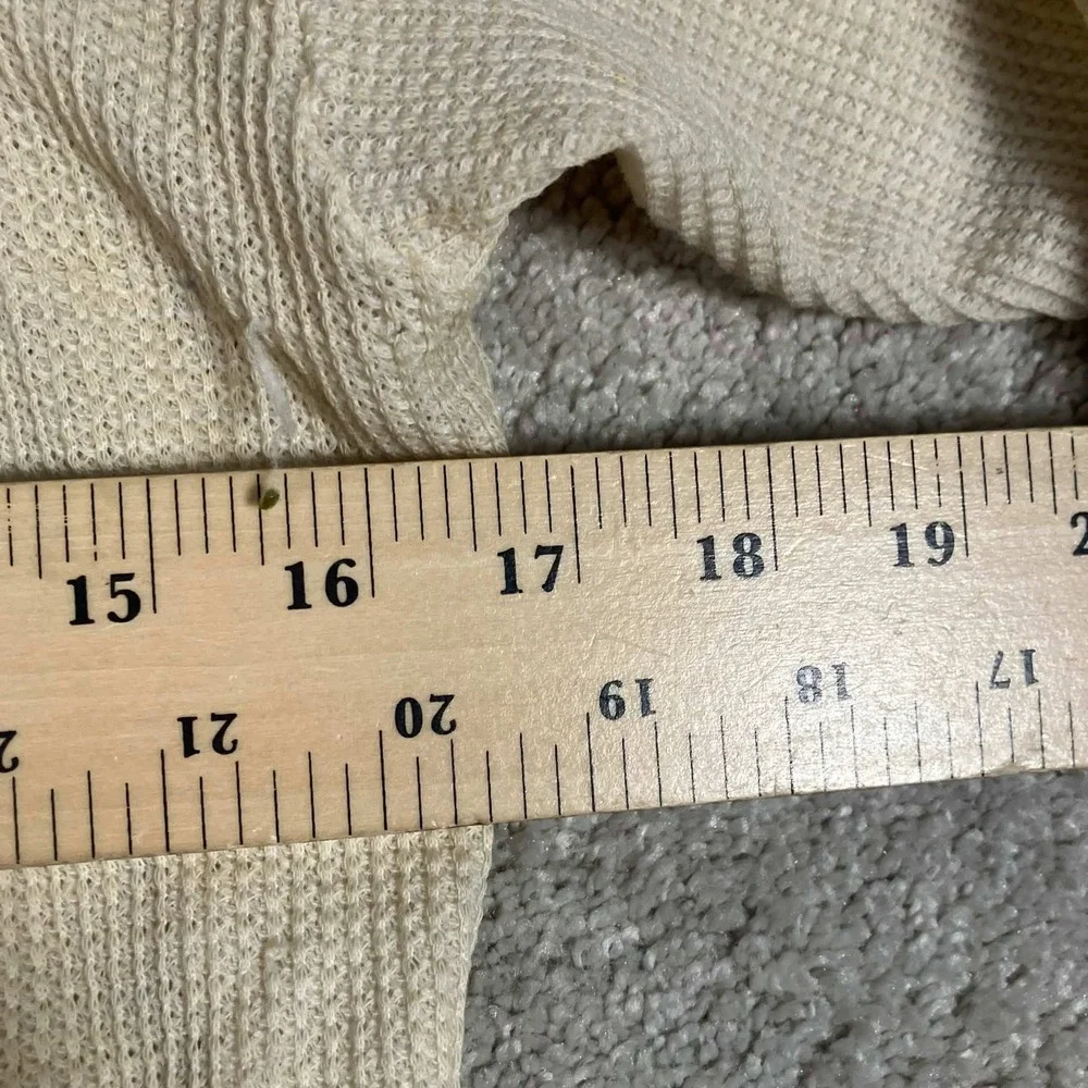 Vintage 70s Thermal Shirt Mens L Cream Fair Waffle Knit Long Sleeve Made in USA